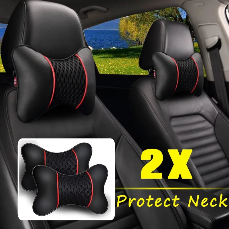 2pcs PU Leather Car Neck Pillows – Ergonomic Headrest Cushion, Universal Fit