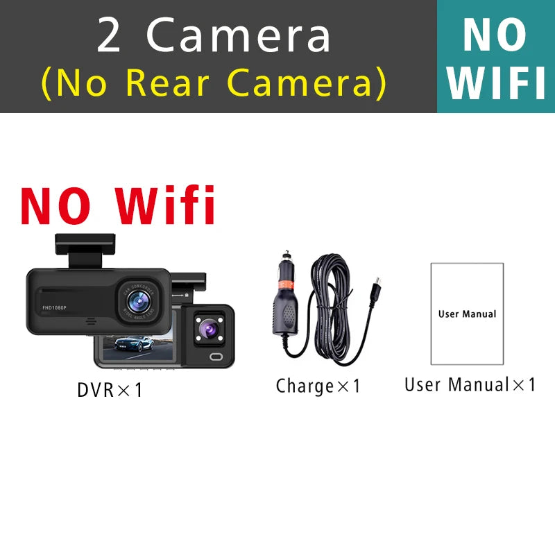 3-Camera WiFi Dash Cam 1080P – Front, Rear & Interior Recording