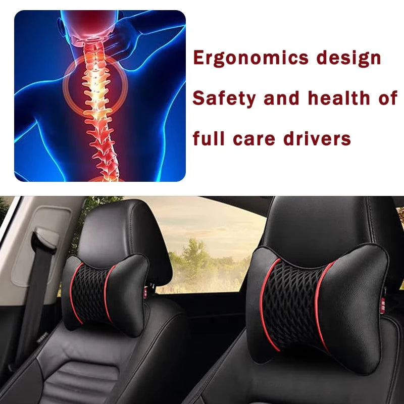 2pcs PU Leather Car Neck Pillows – Ergonomic Headrest Cushion, Universal Fit