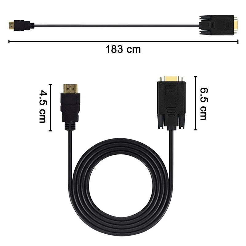 1.8m HDMI to VGA Adapter Cable – 1080P Full HD, Plug & Play
