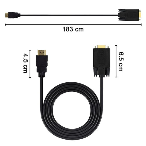 1.8m HDMI to VGA Adapter Cable – 1080P Full HD, Plug & Play