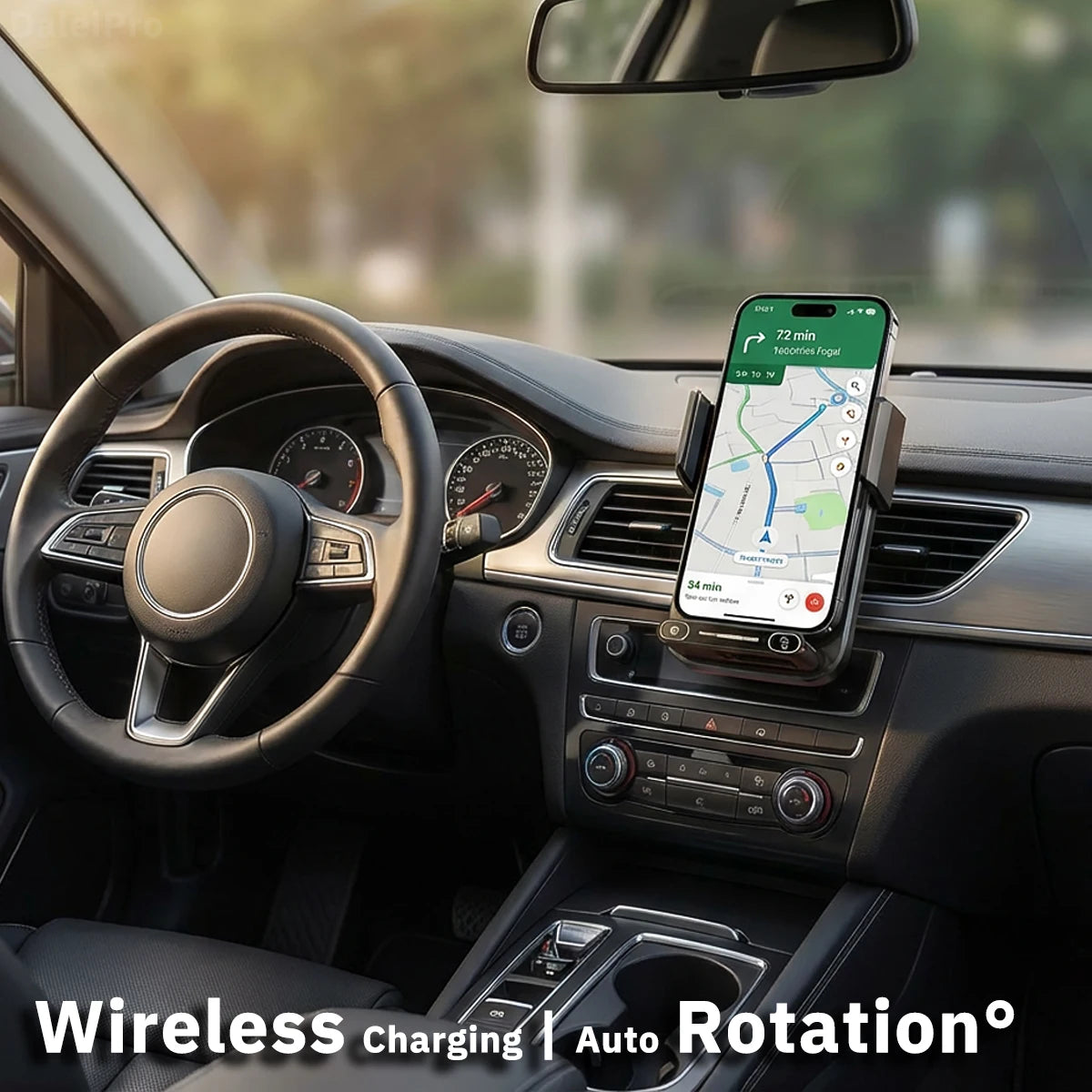 15W Wireless Car Phone Charger & Holder – Auto-Sensing, 90° Rotation