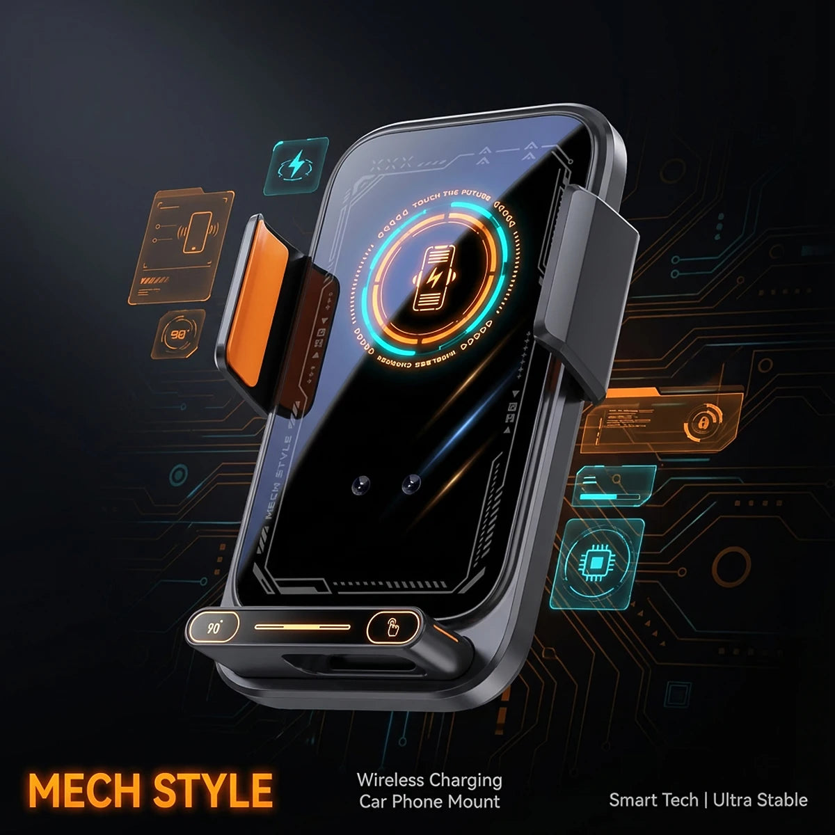 15W Wireless Car Phone Charger & Holder – Auto-Sensing, 90° Rotation