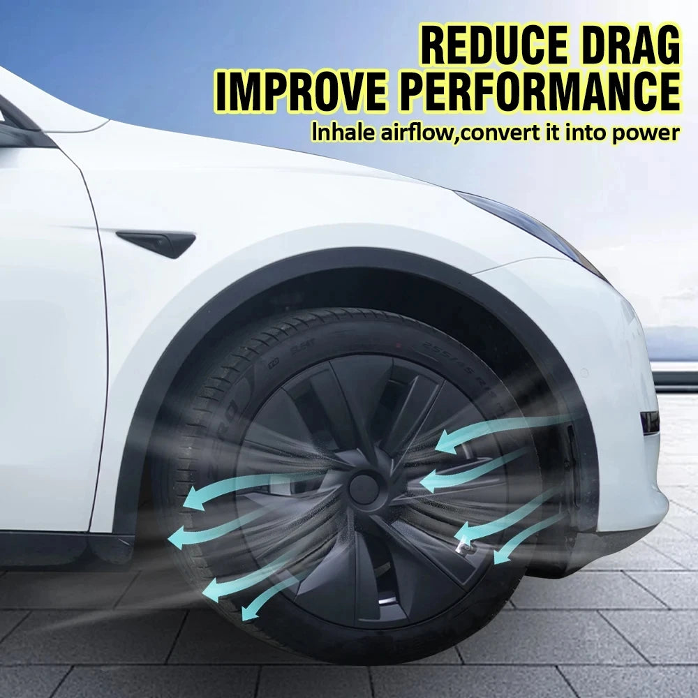 19" Carbon Fiber Hubcap for Tesla Model Y (2021–2024) – Full Cover, Set of 4