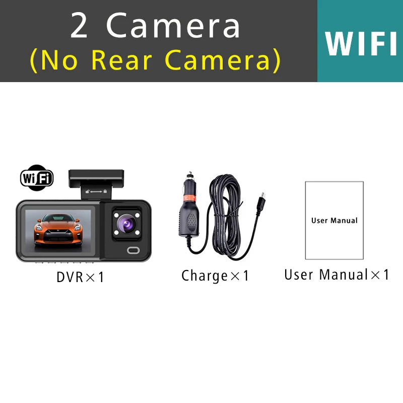 3-Camera WiFi Dash Cam 1080P – Front, Rear & Interior Recording