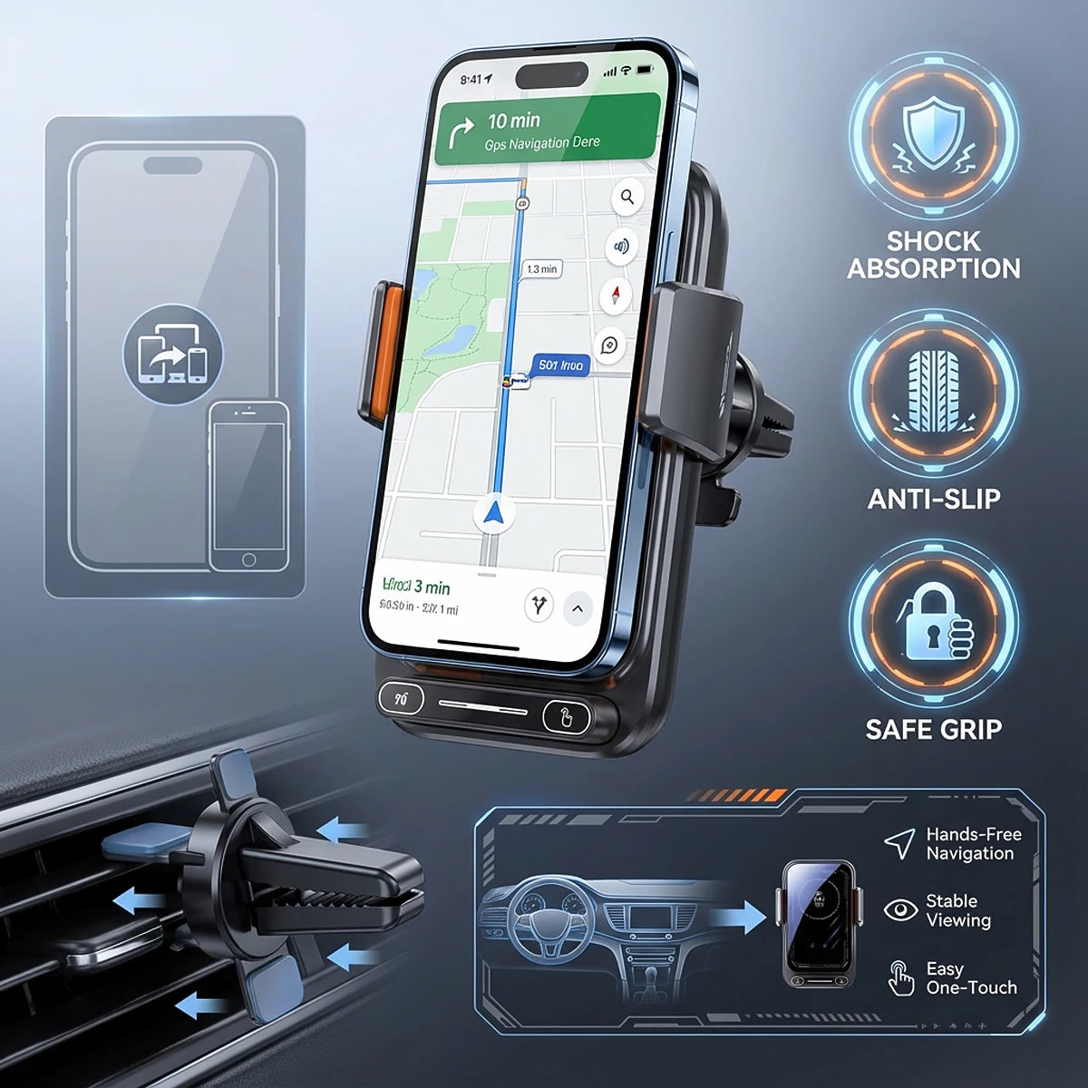 15W Wireless Car Phone Charger & Holder – Auto-Sensing, 90° Rotation